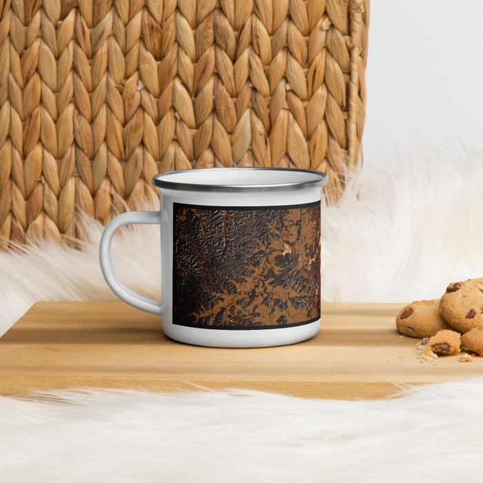 Left View Custom Franklin Tennessee Map Enamel Mug in Ember on Table Top