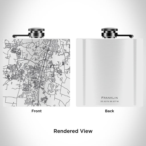 Rendered View of Franklin Tennessee Map Engraving on 6oz Stainless Steel Flask in White
