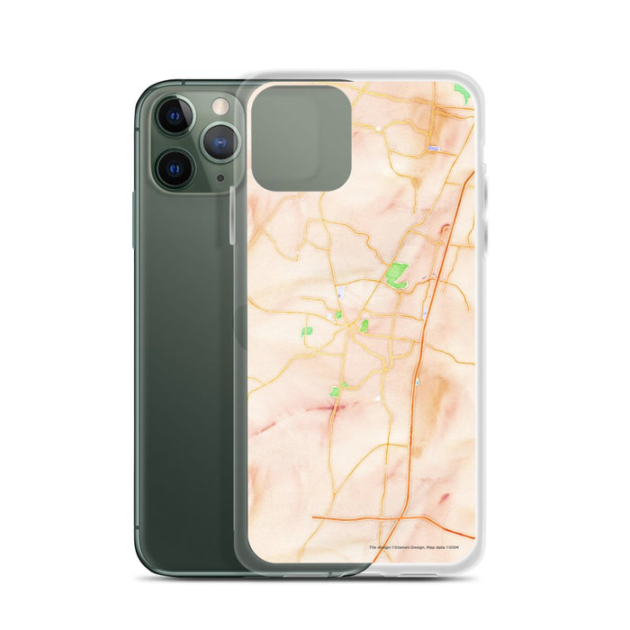 Custom Franklin Tennessee Map Phone Case in Watercolor on Table with Laptop and Plant