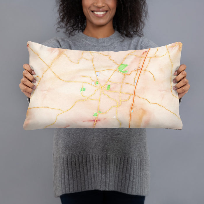 Person holding 20x12 Custom Franklin Tennessee Map Throw Pillow in Watercolor