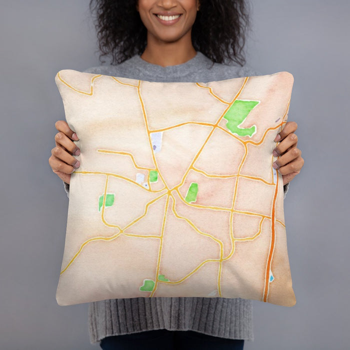 Person holding 18x18 Custom Franklin Tennessee Map Throw Pillow in Watercolor