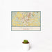 12x18 Franklin Tennessee Map Print Landscape Orientation in Woodblock Style With Small Cactus Plant in White Planter
