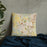 Custom Franklin Tennessee Map Throw Pillow in Woodblock on Bedding Against Wall