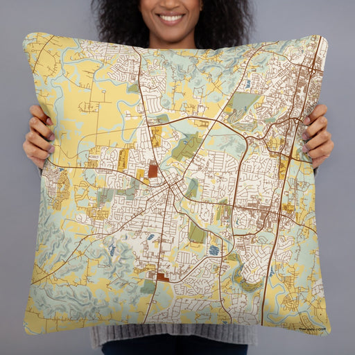 Person holding 22x22 Custom Franklin Tennessee Map Throw Pillow in Woodblock