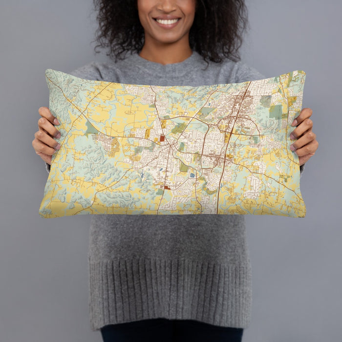 Person holding 20x12 Custom Franklin Tennessee Map Throw Pillow in Woodblock