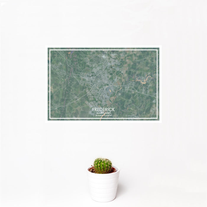 12x18 Frederick Maryland Map Print Landscape Orientation in Afternoon Style With Small Cactus Plant in White Planter