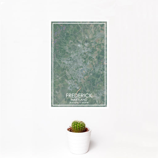 12x18 Frederick Maryland Map Print Portrait Orientation in Afternoon Style With Small Cactus Plant in White Planter