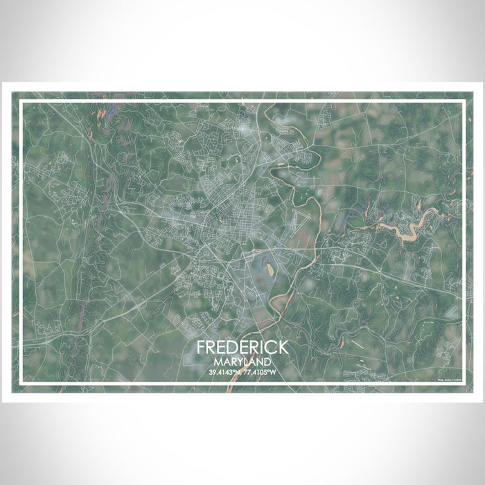 Frederick Maryland Map Print Landscape Orientation in Afternoon Style With Shaded Background