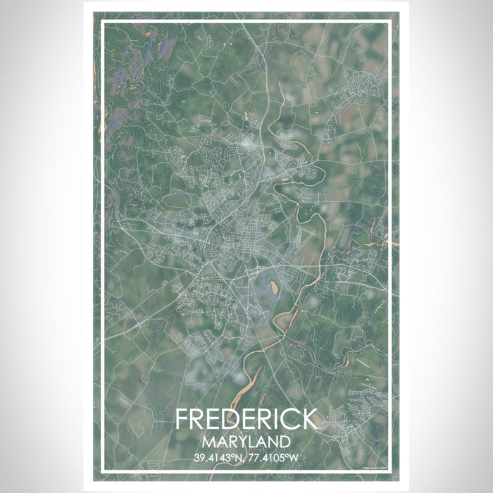 Frederick Maryland Map Print Portrait Orientation in Afternoon Style With Shaded Background