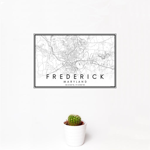 12x18 Frederick Maryland Map Print Landscape Orientation in Classic Style With Small Cactus Plant in White Planter