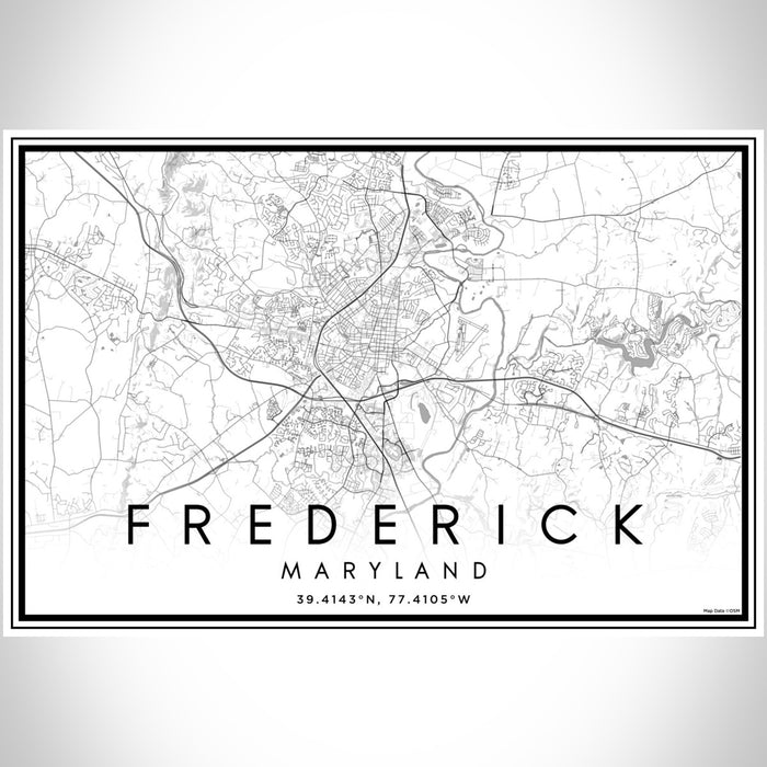 Frederick Maryland Map Print Landscape Orientation in Classic Style With Shaded Background