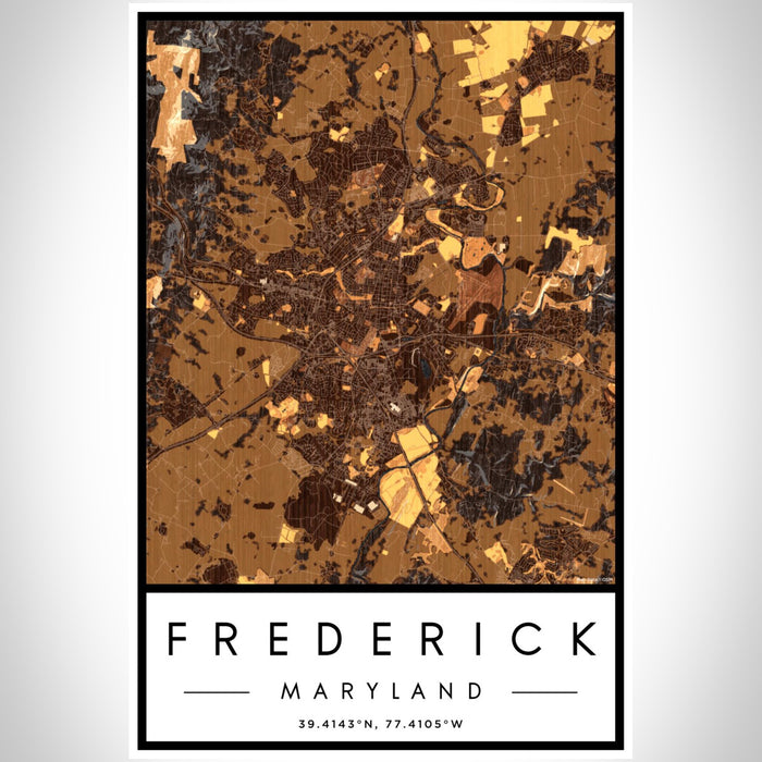 Frederick Maryland Map Print Portrait Orientation in Ember Style With Shaded Background