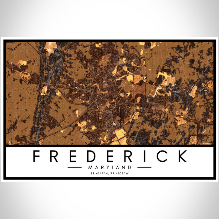 Frederick Maryland Map Print Landscape Orientation in Ember Style With Shaded Background
