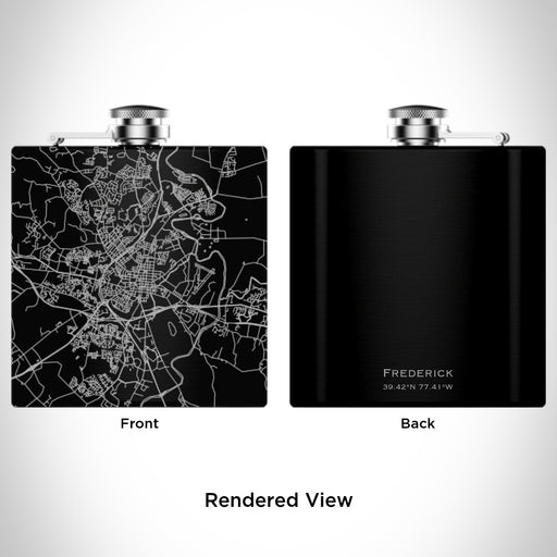 Rendered View of Frederick Maryland Map Engraving on 6oz Stainless Steel Flask in Black