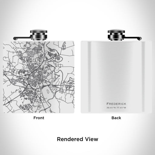 Rendered View of Frederick Maryland Map Engraving on 6oz Stainless Steel Flask in White