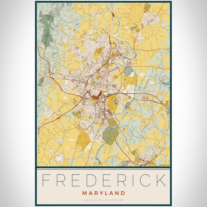 Frederick Maryland Map Print Portrait Orientation in Woodblock Style With Shaded Background
