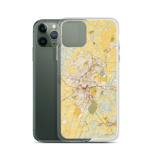 Custom Frederick Maryland Map Phone Case in Woodblock on Table with Laptop and Plant