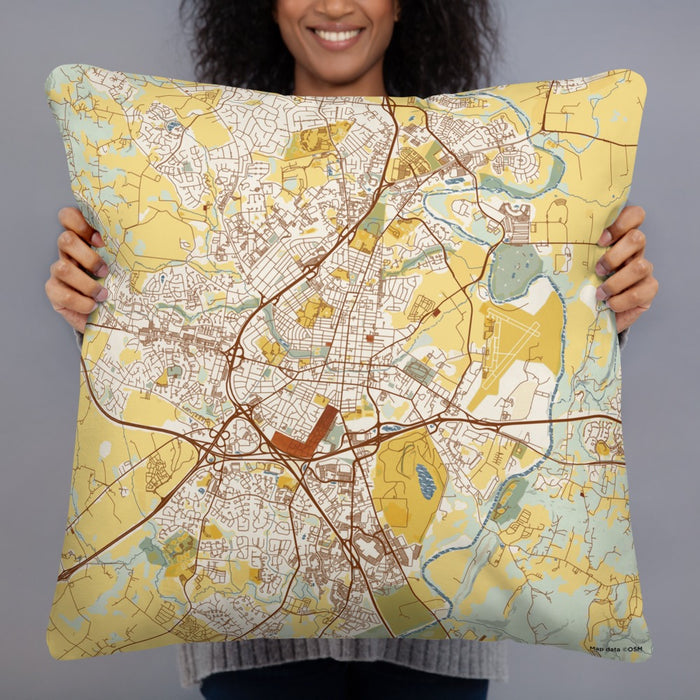 Person holding 22x22 Custom Frederick Maryland Map Throw Pillow in Woodblock