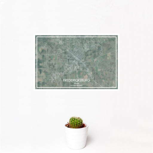 12x18 Fredericksburg Texas Map Print Landscape Orientation in Afternoon Style With Small Cactus Plant in White Planter