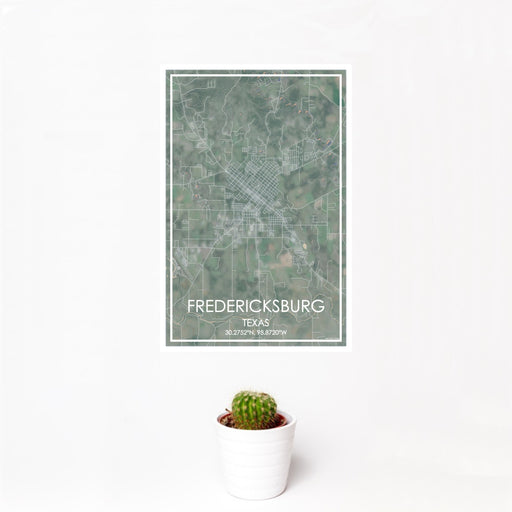 12x18 Fredericksburg Texas Map Print Portrait Orientation in Afternoon Style With Small Cactus Plant in White Planter
