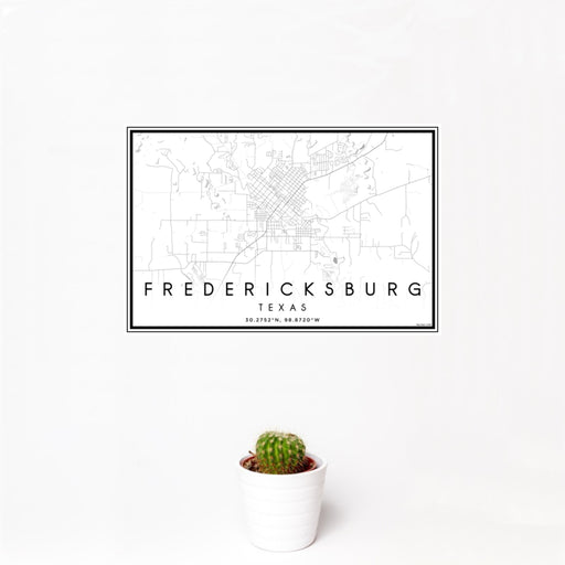 12x18 Fredericksburg Texas Map Print Landscape Orientation in Classic Style With Small Cactus Plant in White Planter