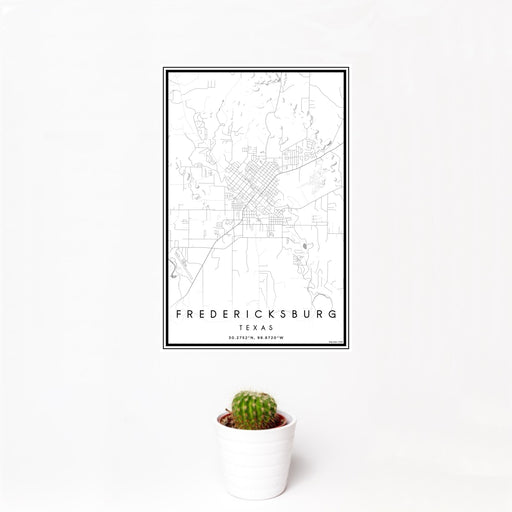 12x18 Fredericksburg Texas Map Print Portrait Orientation in Classic Style With Small Cactus Plant in White Planter