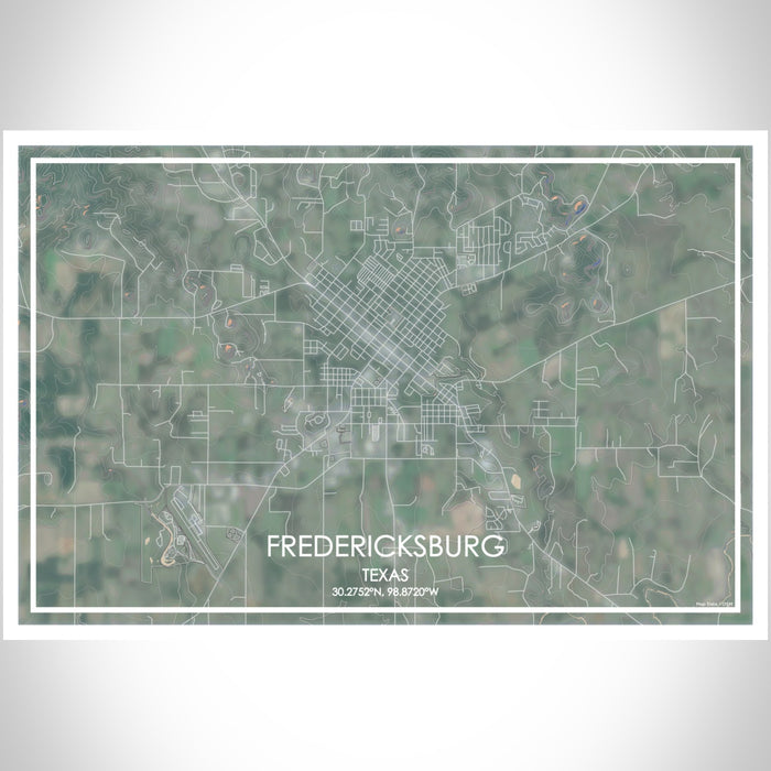 Fredericksburg Texas Map Print Landscape Orientation in Afternoon Style With Shaded Background