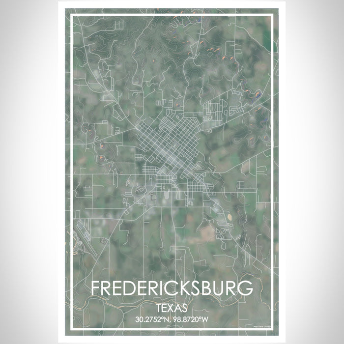 Fredericksburg Texas Map Print Portrait Orientation in Afternoon Style With Shaded Background