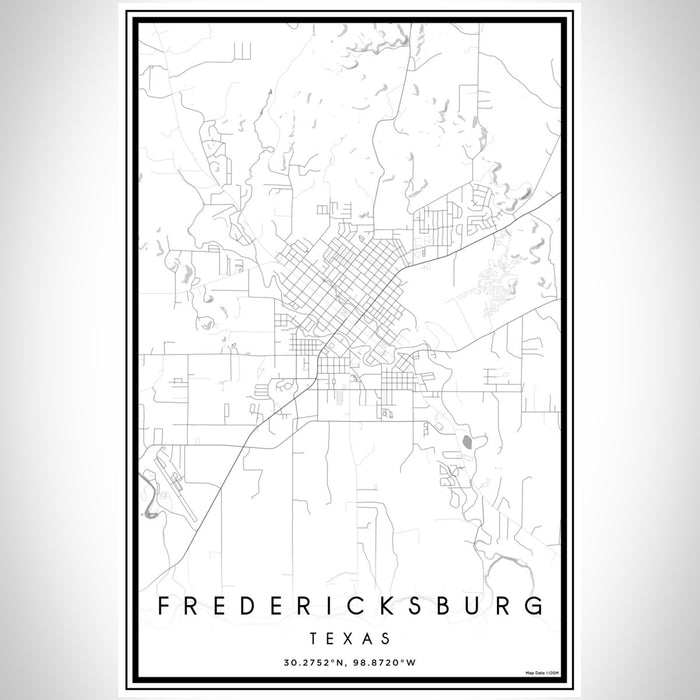 Fredericksburg Texas Map Print Portrait Orientation in Classic Style With Shaded Background