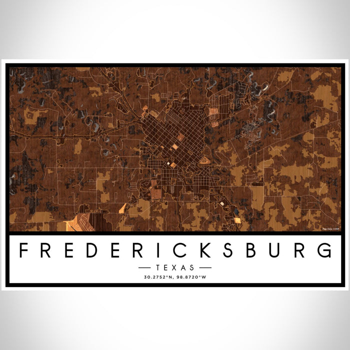 Fredericksburg Texas Map Print Landscape Orientation in Ember Style With Shaded Background