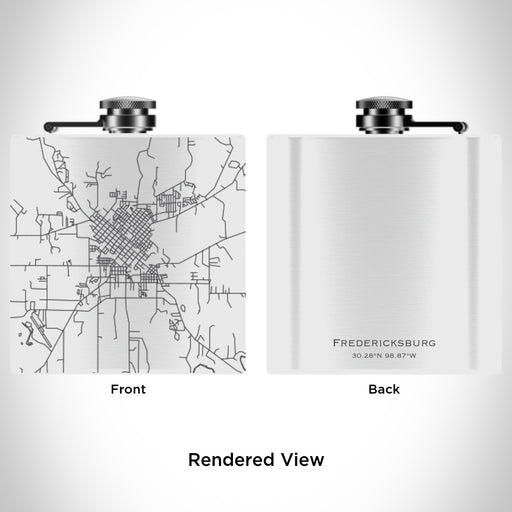 Rendered View of Fredericksburg Texas Map Engraving on 6oz Stainless Steel Flask in White