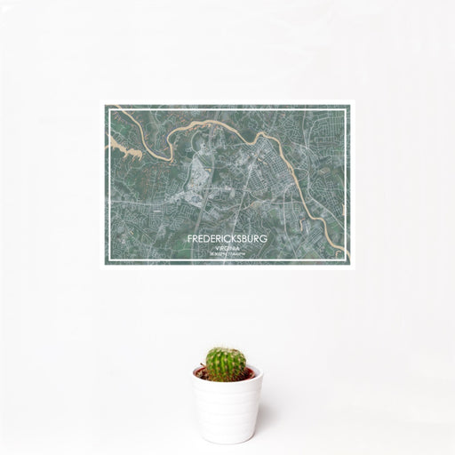 12x18 Fredericksburg Virginia Map Print Landscape Orientation in Afternoon Style With Small Cactus Plant in White Planter