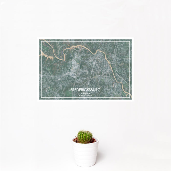 12x18 Fredericksburg Virginia Map Print Landscape Orientation in Afternoon Style With Small Cactus Plant in White Planter