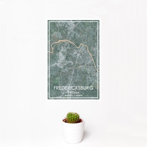 12x18 Fredericksburg Virginia Map Print Portrait Orientation in Afternoon Style With Small Cactus Plant in White Planter