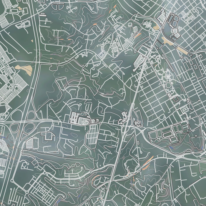 Fredericksburg Virginia Map Print in Afternoon Style Zoomed In Close Up Showing Details