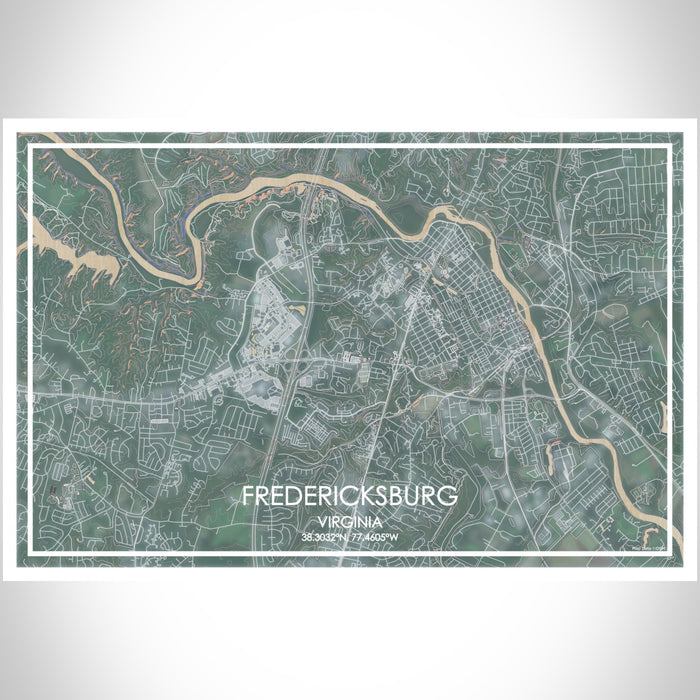 Fredericksburg Virginia Map Print Landscape Orientation in Afternoon Style With Shaded Background