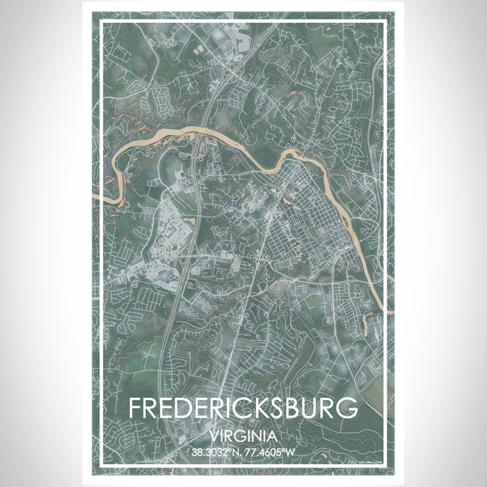 Fredericksburg Virginia Map Print Portrait Orientation in Afternoon Style With Shaded Background
