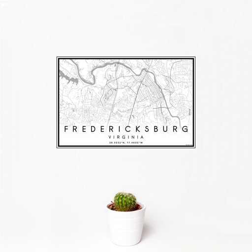 12x18 Fredericksburg Virginia Map Print Landscape Orientation in Classic Style With Small Cactus Plant in White Planter