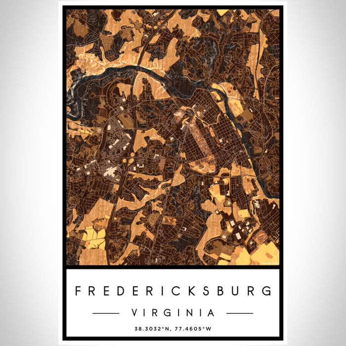 Fredericksburg Virginia Map Print Portrait Orientation in Ember Style With Shaded Background