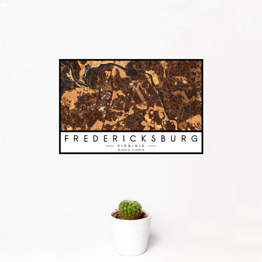 12x18 Fredericksburg Virginia Map Print Landscape Orientation in Ember Style With Small Cactus Plant in White Planter