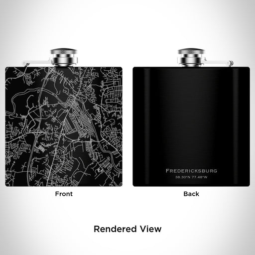Rendered View of Fredericksburg Virginia Map Engraving on 6oz Stainless Steel Flask in Black