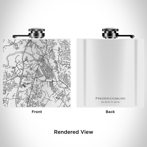 Rendered View of Fredericksburg Virginia Map Engraving on 6oz Stainless Steel Flask in White