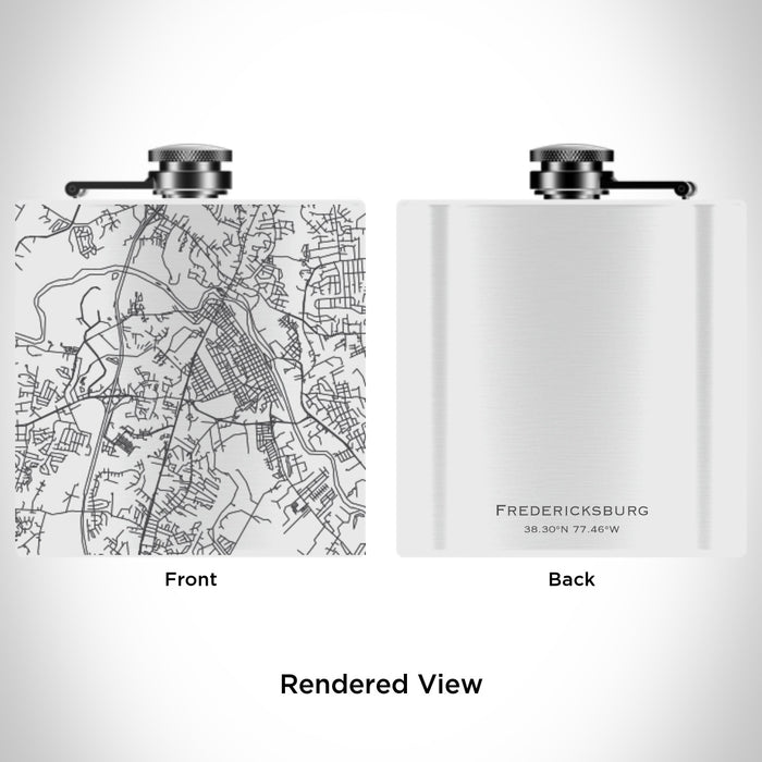 Rendered View of Fredericksburg Virginia Map Engraving on 6oz Stainless Steel Flask in White