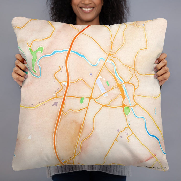 Person holding 22x22 Custom Fredericksburg Virginia Map Throw Pillow in Watercolor