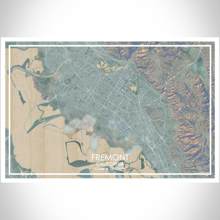 Fremont California Map Print Landscape Orientation in Afternoon Style With Shaded Background