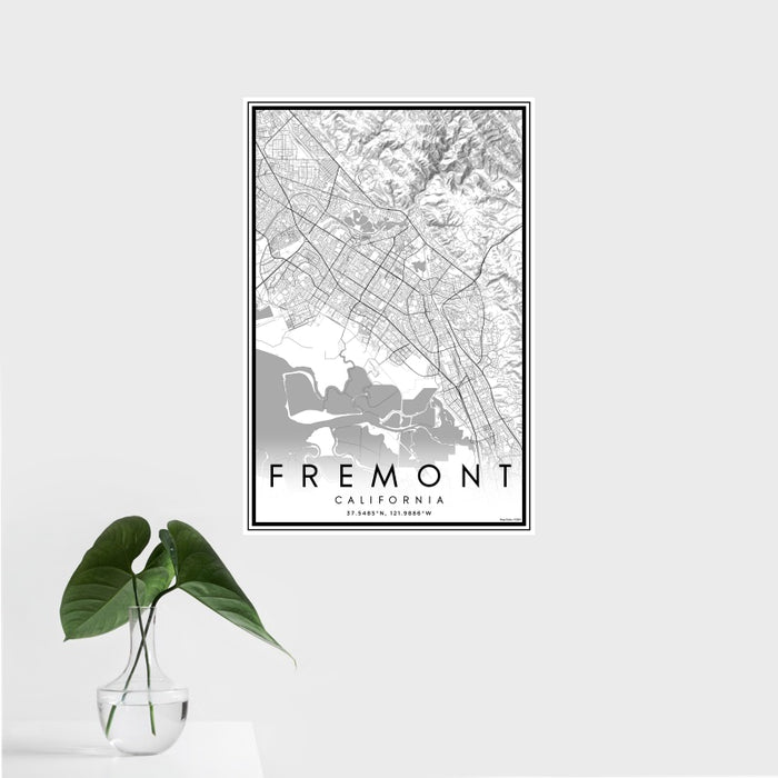 16x24 Fremont California Map Print Portrait Orientation in Classic Style With Tropical Plant Leaves in Water