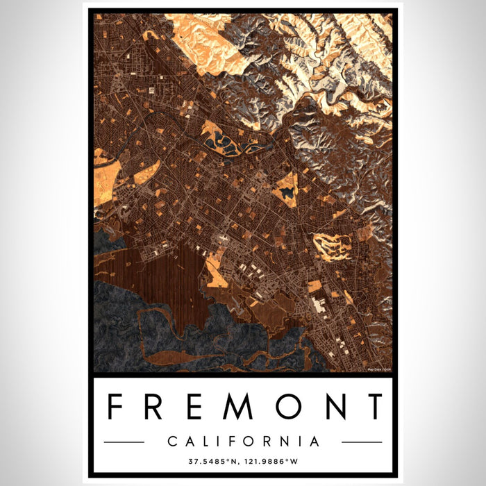 Fremont California Map Print Portrait Orientation in Ember Style With Shaded Background