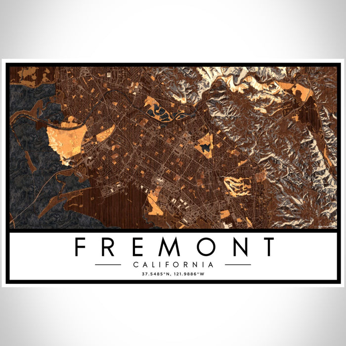 Fremont California Map Print Landscape Orientation in Ember Style With Shaded Background