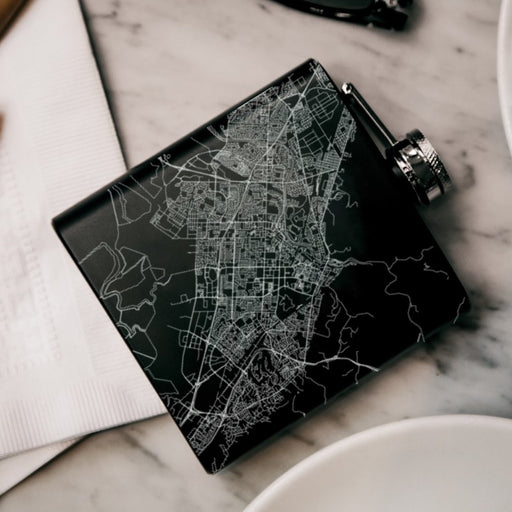 Fremont California Custom Engraved City Map Inscription Coordinates on 6oz Stainless Steel Flask in Black