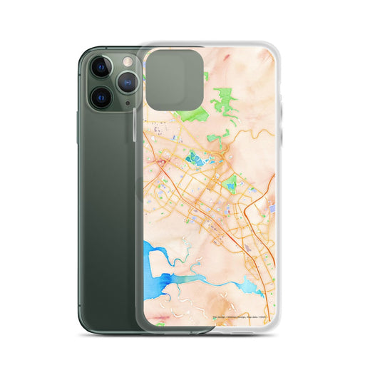 Custom Fremont California Map Phone Case in Watercolor on Table with Laptop and Plant